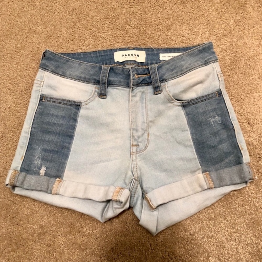 Pacsun Colorblock Denim Super Stretch Shortie